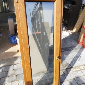 Okno z demontażu 590x1500 2x złoty dąb lewe Profil VEKA perfectline 70 Okucia roto  Klamka secustic